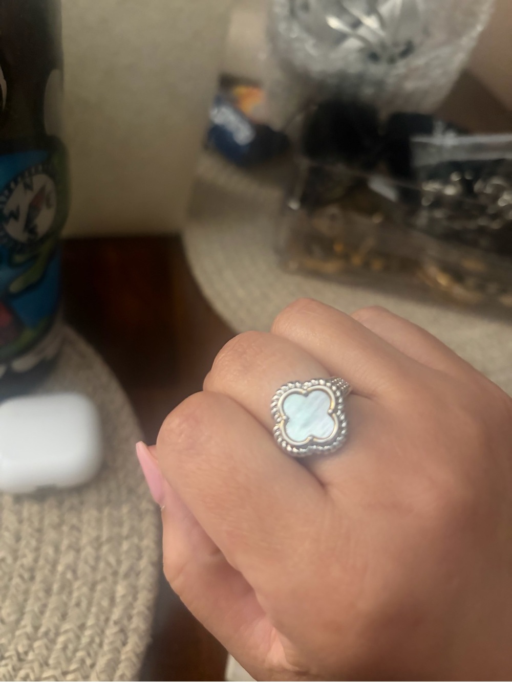 Mother of Pearl Clover Statement Ring Size 8